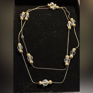 Vintage 40 inch Gold and Clear Beaded Necklace